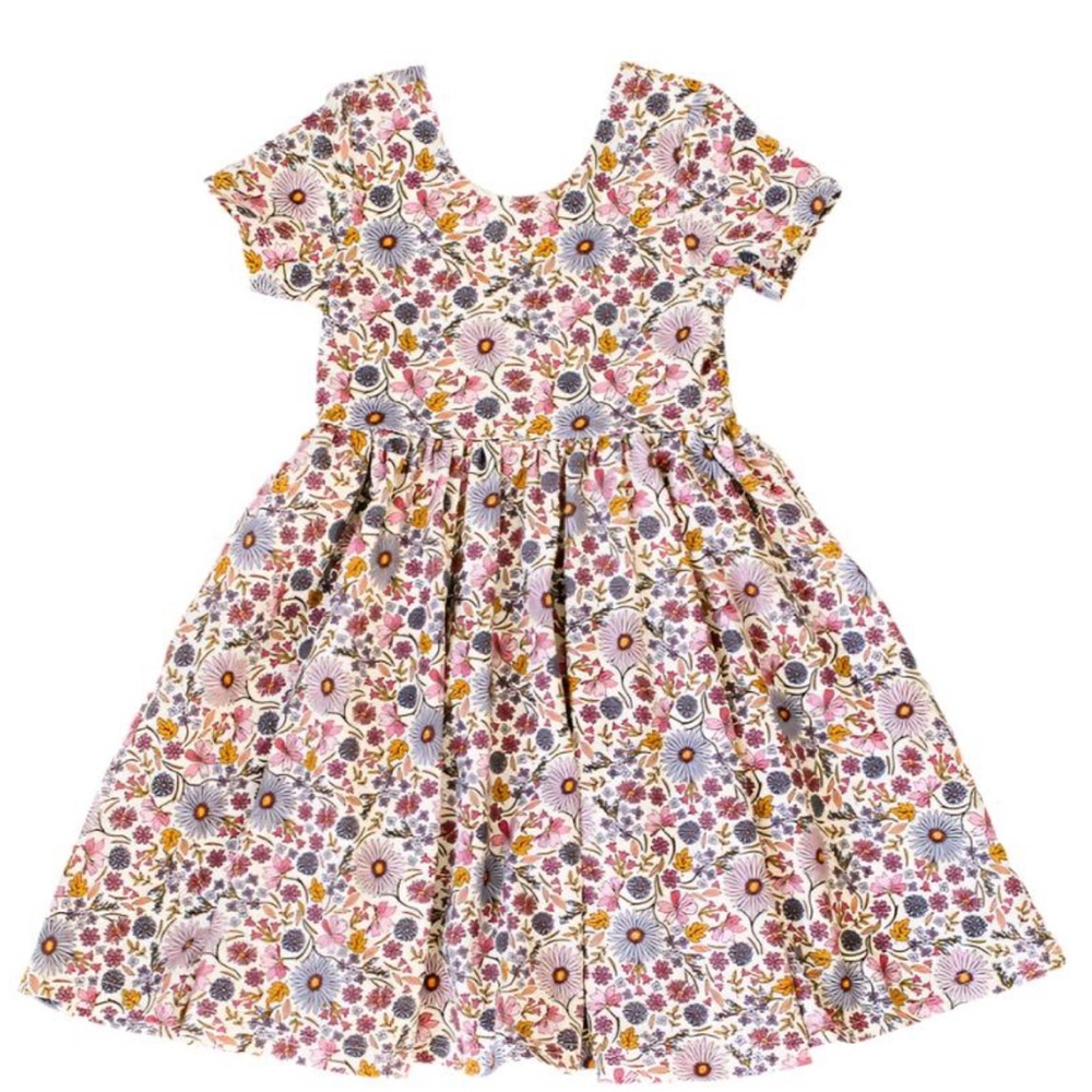 Ollie Jay Classic Twirl Short Sleeve Floral Dress in Plum Fields